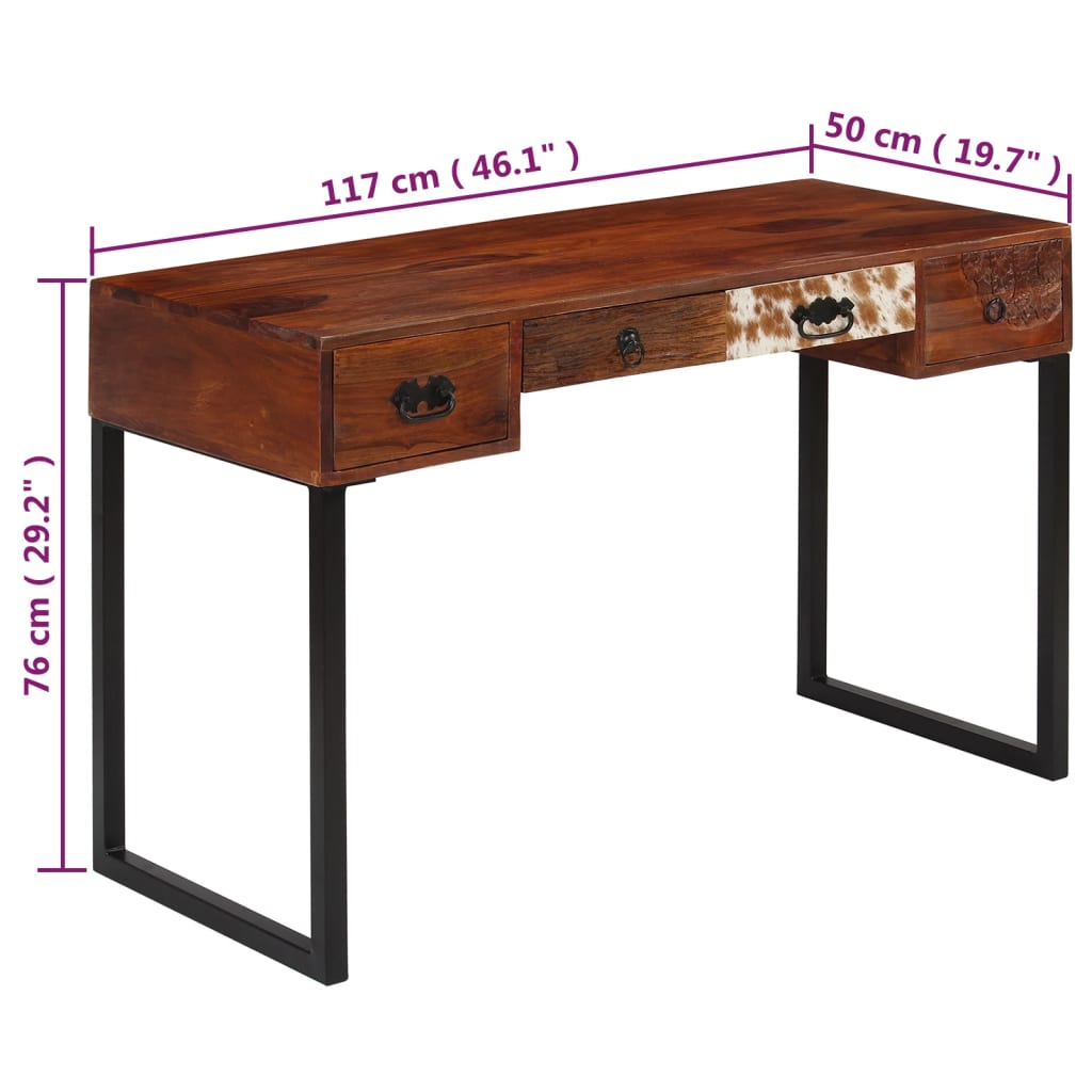 Bureau 117X50X76 Cm Massief Sheeshamhout En Echt Leer