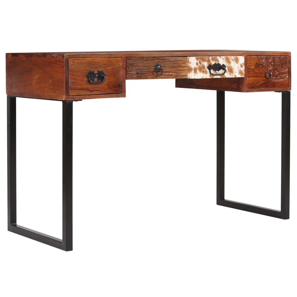 Bureau 117X50X76 Cm Massief Sheeshamhout En Echt Leer