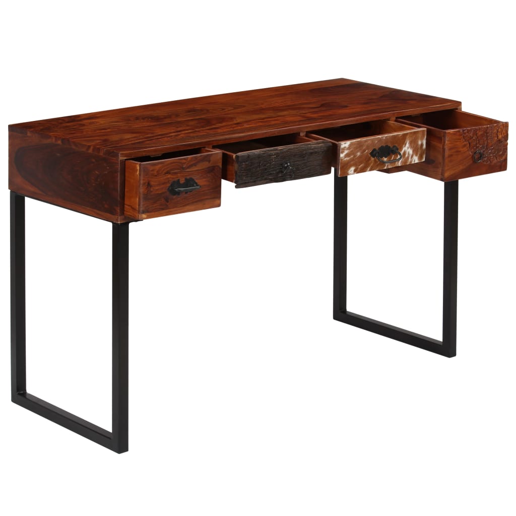 Bureau 117X50X76 Cm Massief Sheeshamhout En Echt Leer