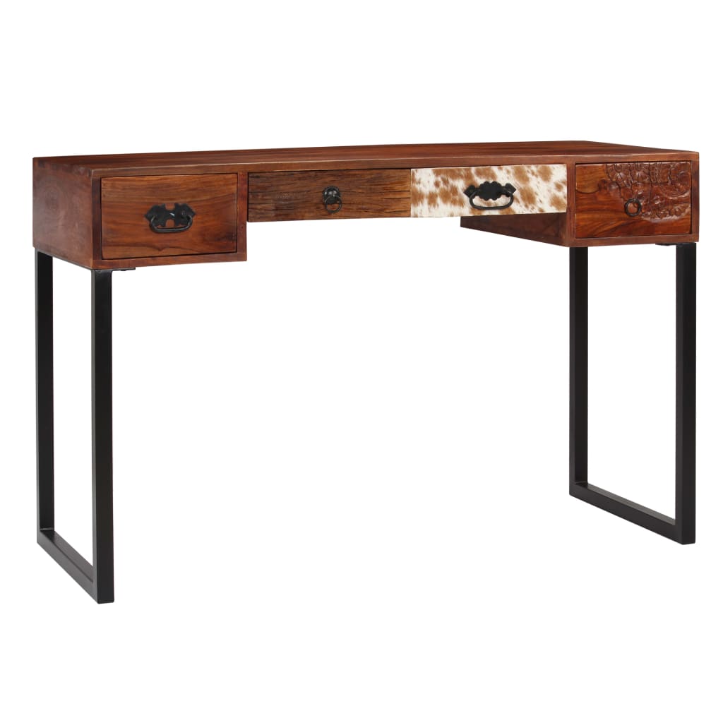Bureau 117X50X76 Cm Massief Sheeshamhout En Echt Leer