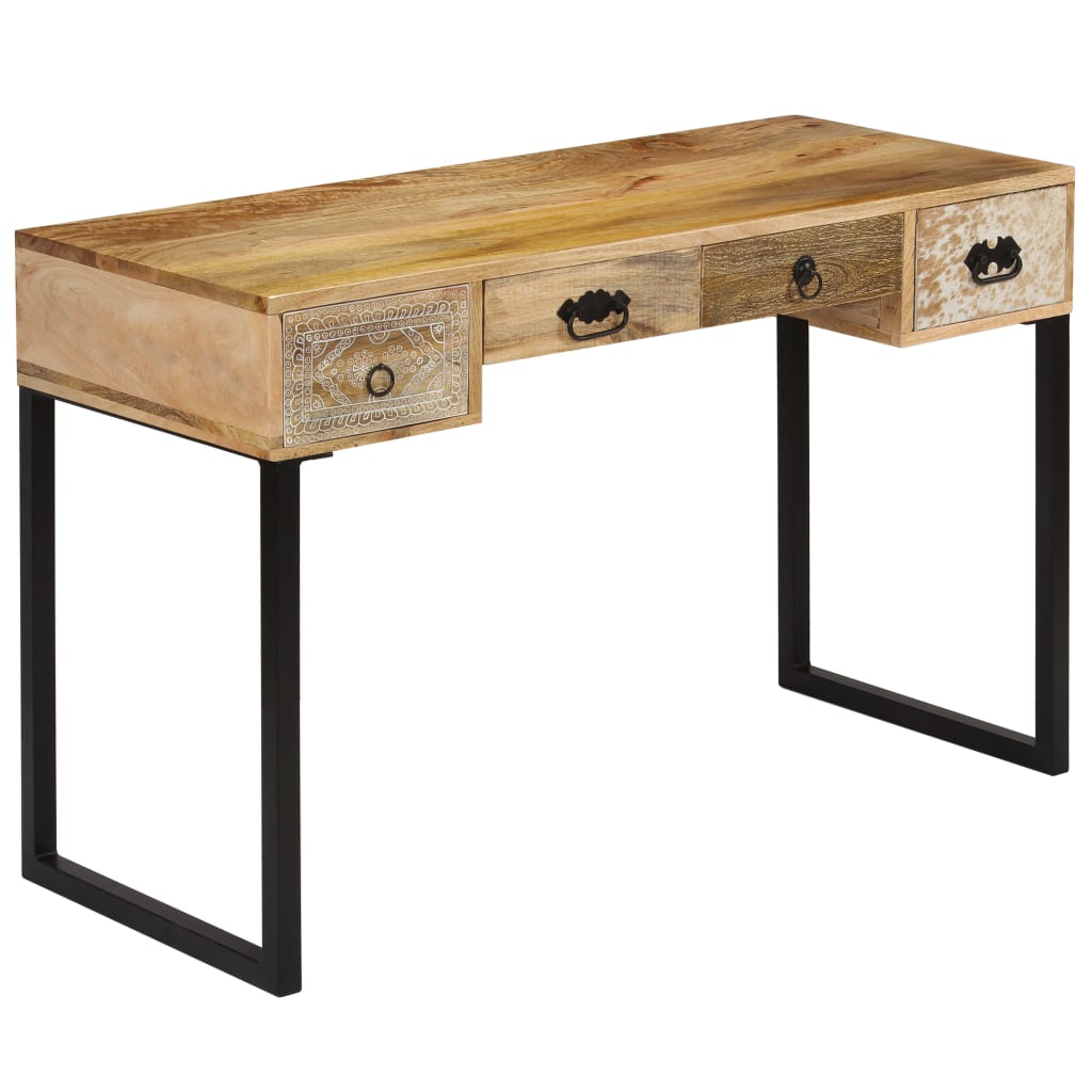 Bureau 117X50X76 Cm Massief Sheeshamhout En Echt Leer