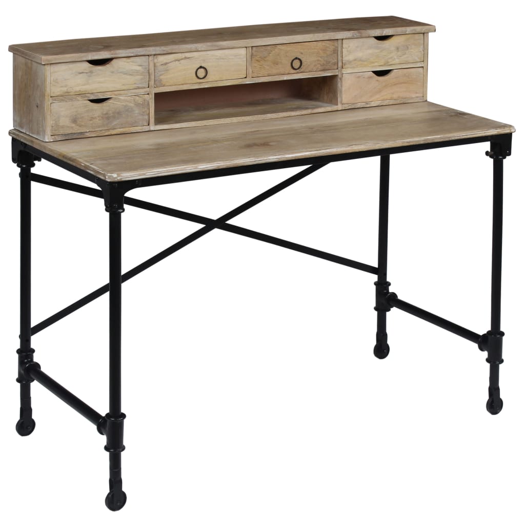 Schrijftafel 110X50X96 Cm Massief Mangohout En Staal