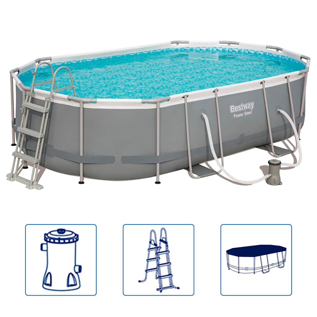 Bestway Zwembadset Power Steel Ovaal 488X305X107 Cm Antraciet