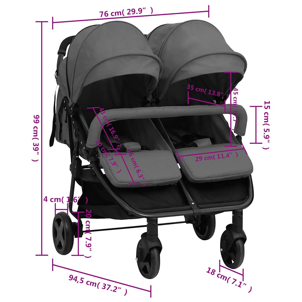 Tweelingbuggy Staal En Zwart