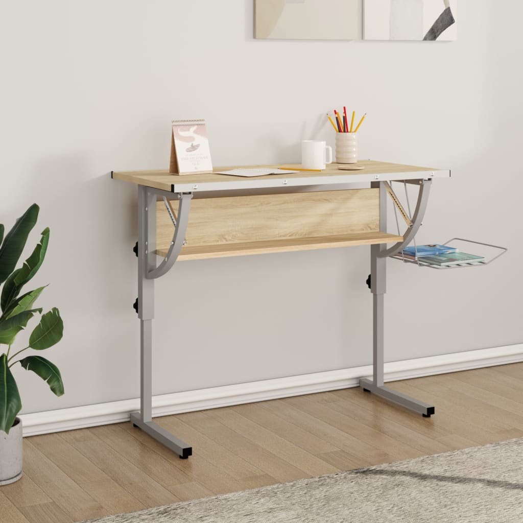 Tekentafel 110X53X(58-87) Cm Bewerkt Hout En Staal /Grijs