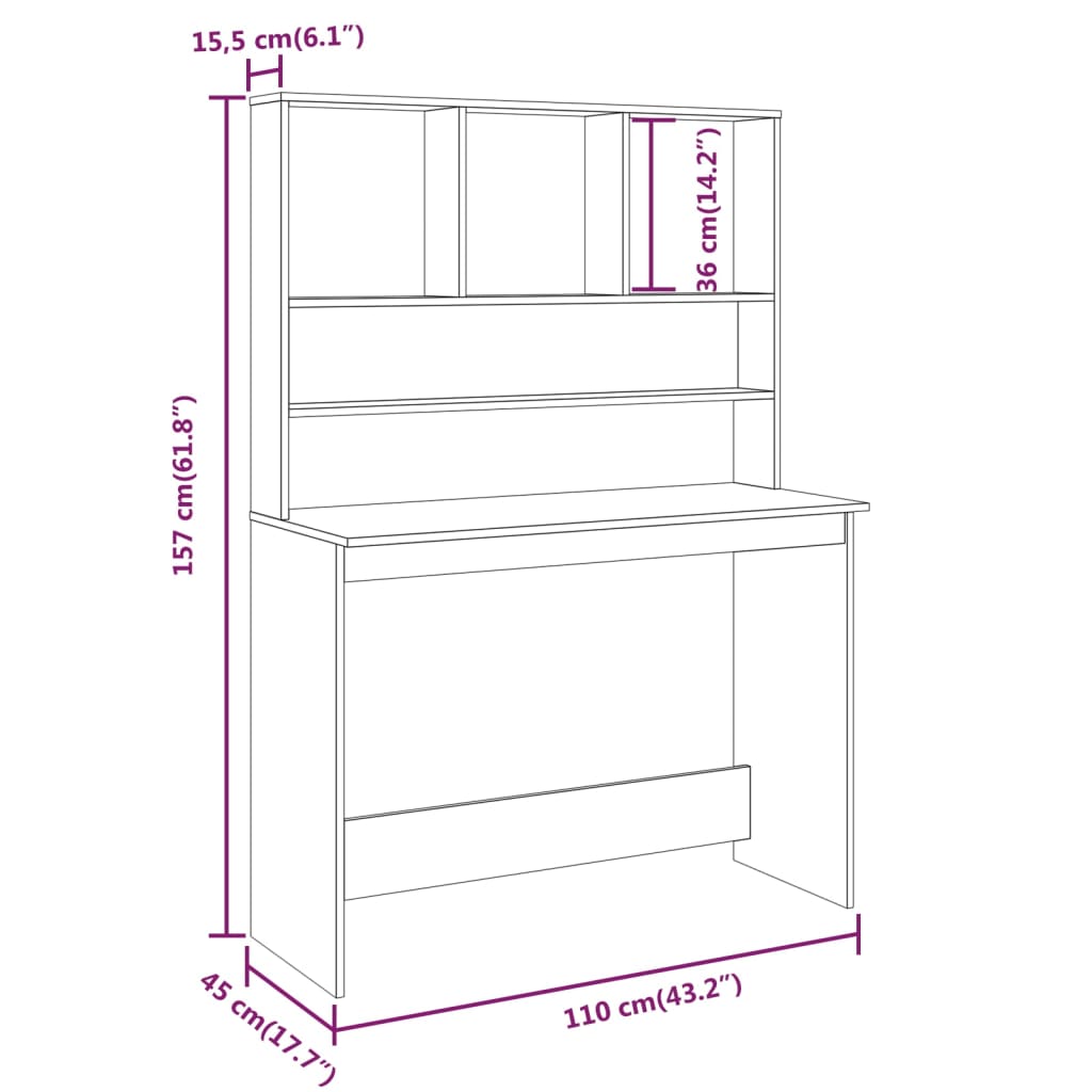 Bureau Met Schappen 110X45X157 Cm Bewerkt Hout Bruineikenkleur