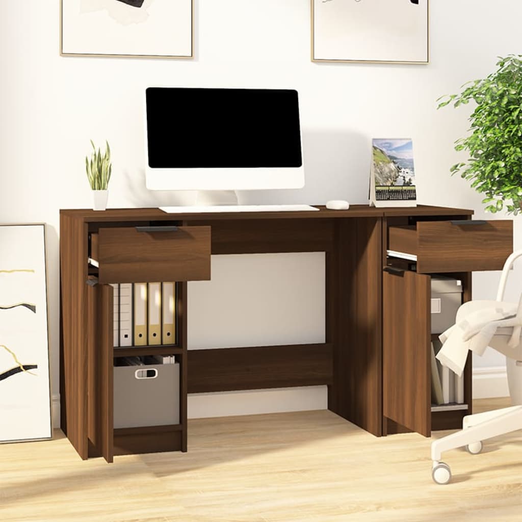 Bureau Met Bijzetkast Bewerkt Hout