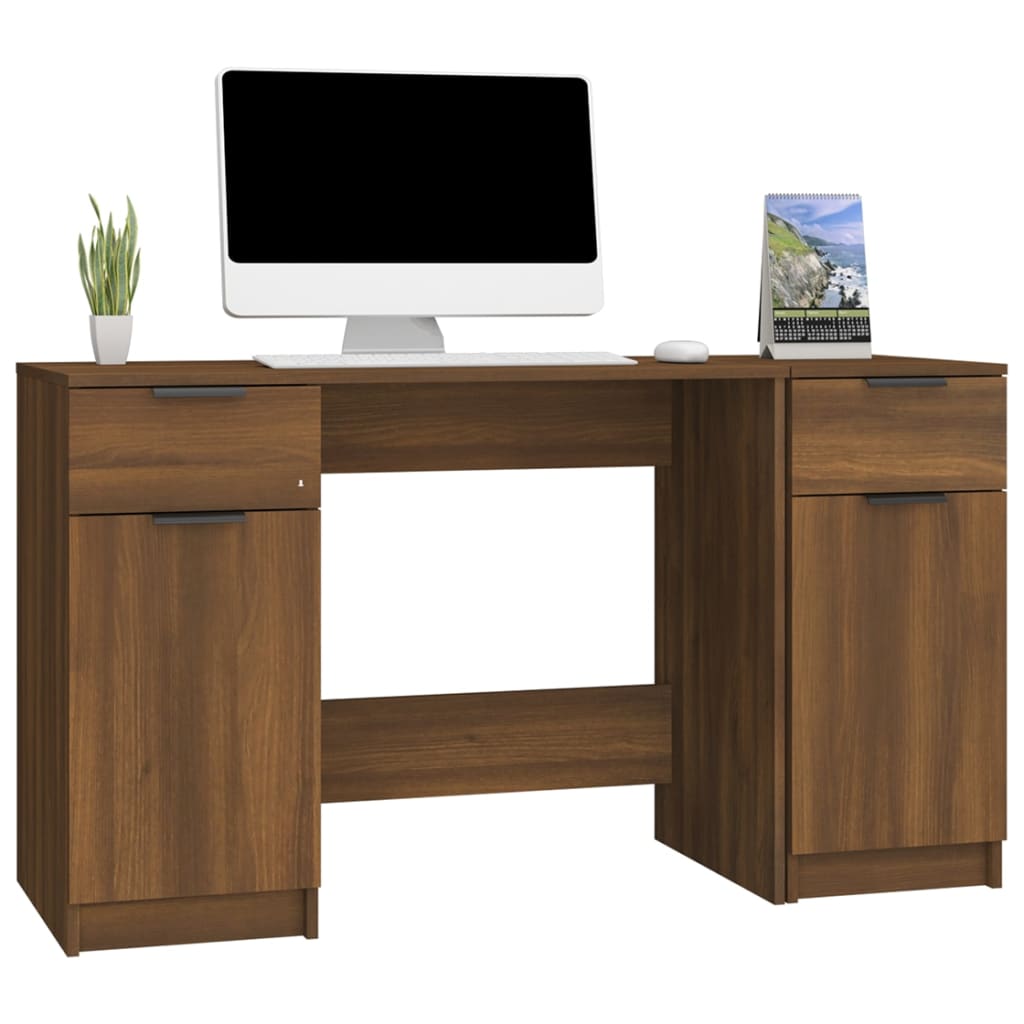 Bureau Met Bijzetkast Bewerkt Hout