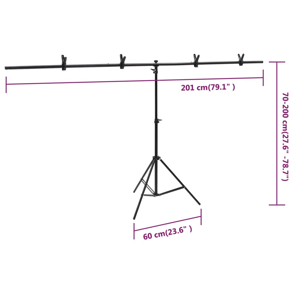Achtergrondstandaard T-Vormig 201X60X(70-200) Cm Zwart