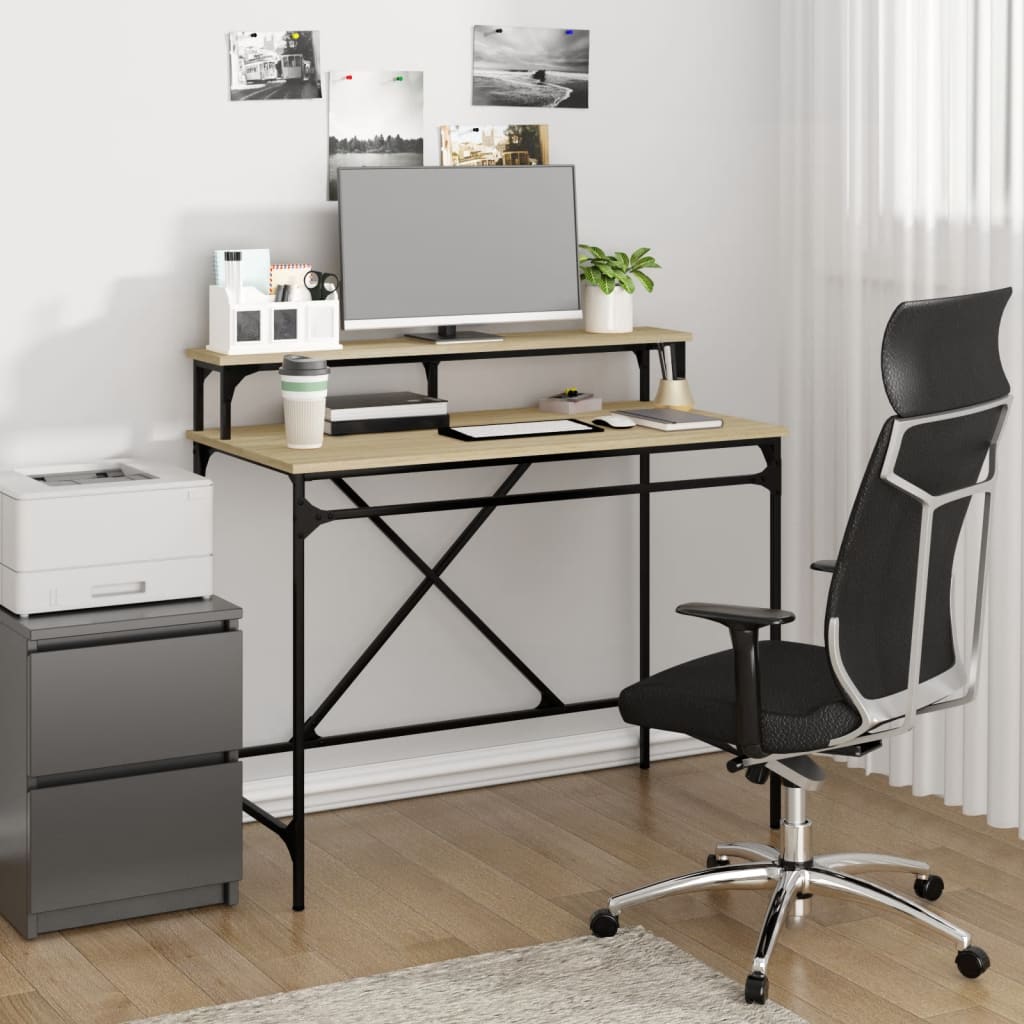 Bureau Bewerkt Hout En Ijzer Eiken