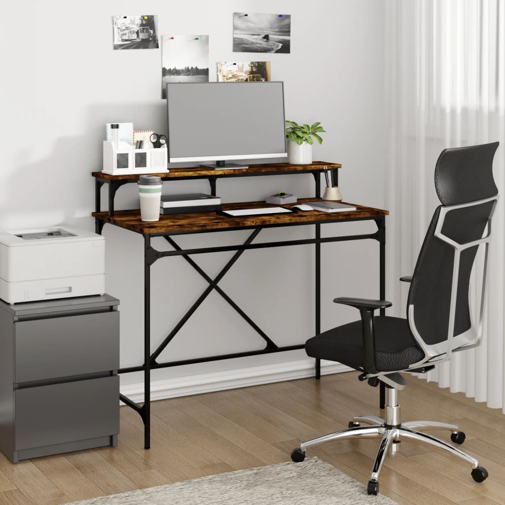 Bureau Bewerkt Hout En Ijzer Eiken