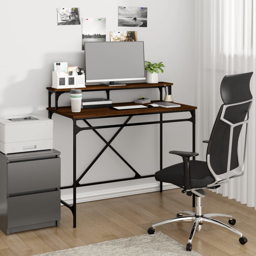 Bureau Bewerkt Hout En Ijzer Eiken