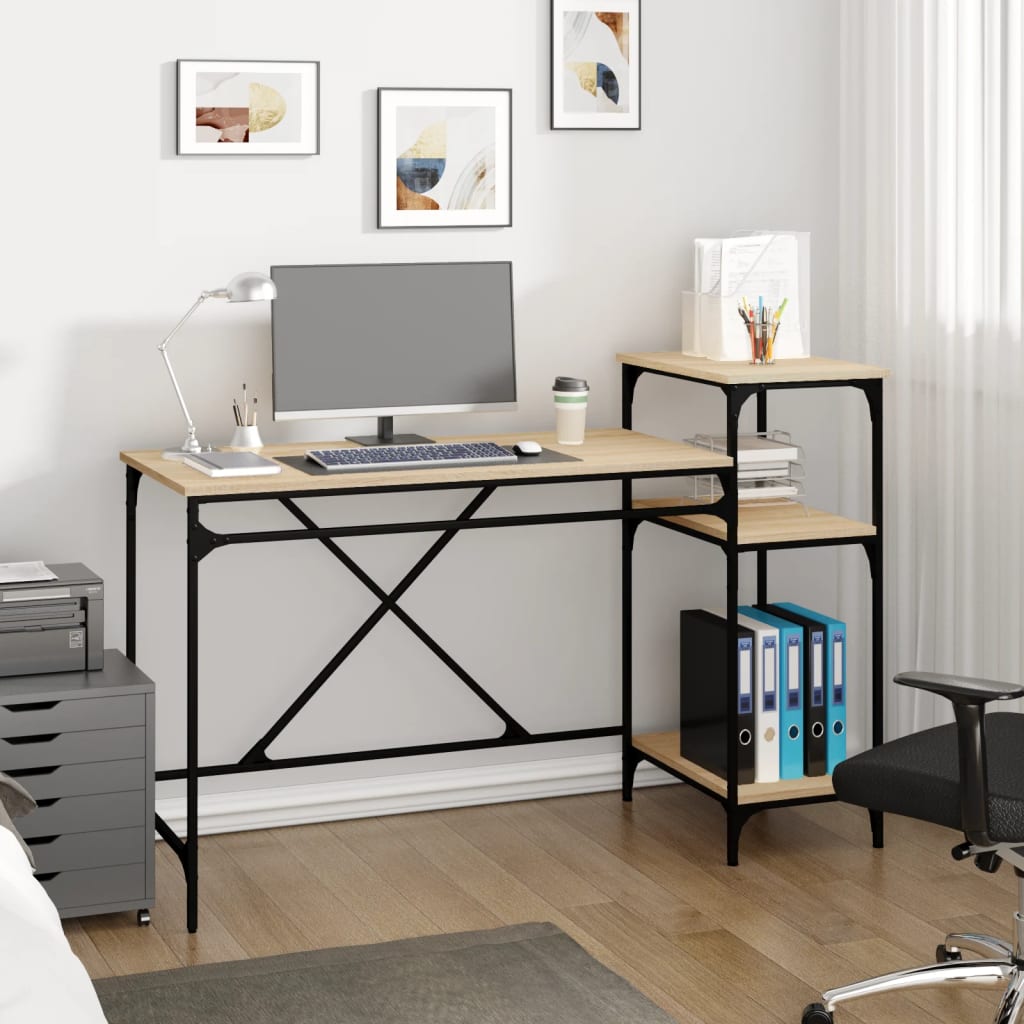 Bureau Met Schappen Bewerkt Hout En Ijzer