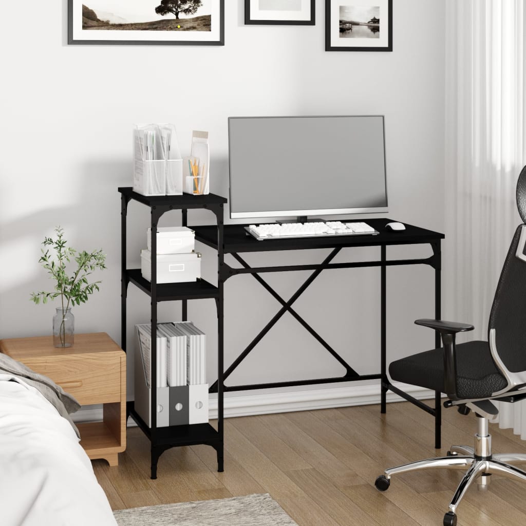 Bureau Met Schappen Bewerkt Hout En Ijzer