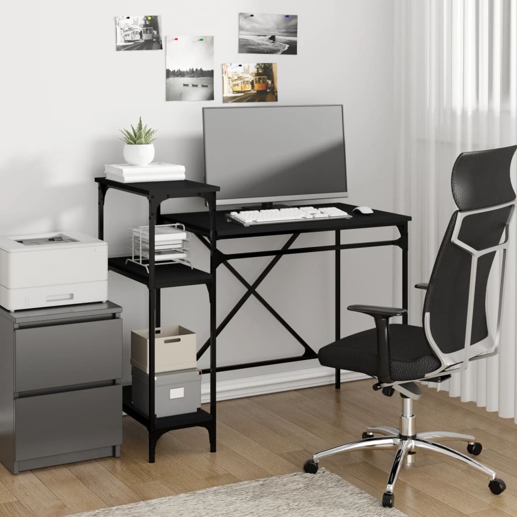 Bureau Met Schappen Bewerkt Hout En Ijzer