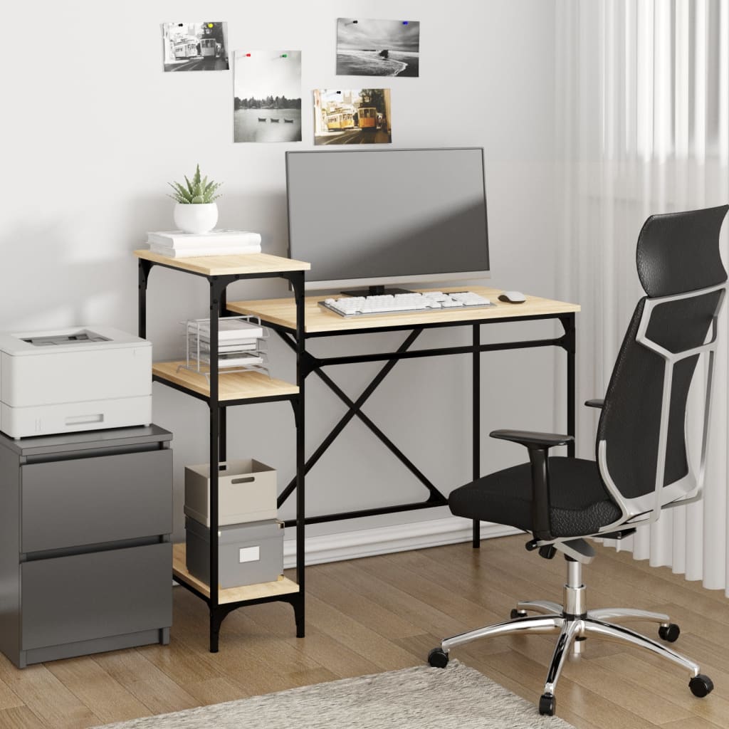 Bureau Met Schappen Bewerkt Hout En Ijzer