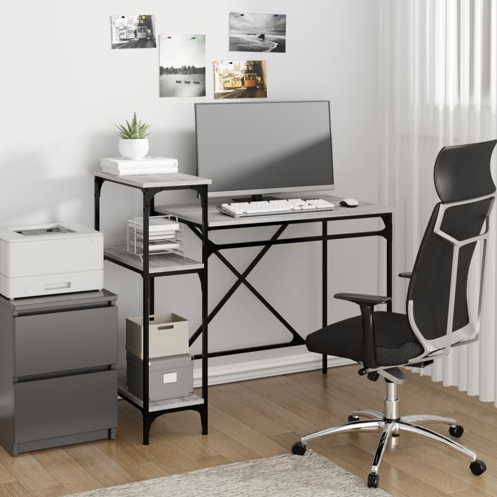 Bureau Met Schappen Bewerkt Hout En Ijzer