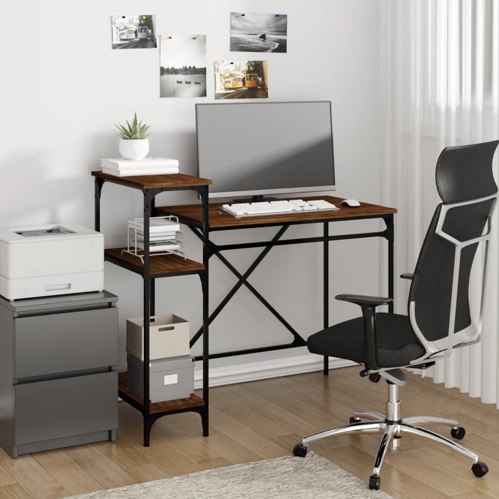 Bureau Met Schappen Bewerkt Hout En Ijzer