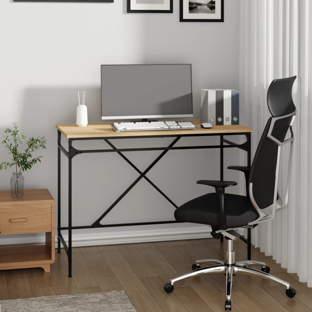 Bureau 100X50X75 Cm Bewerkt Hout En Ijzer Kleurig