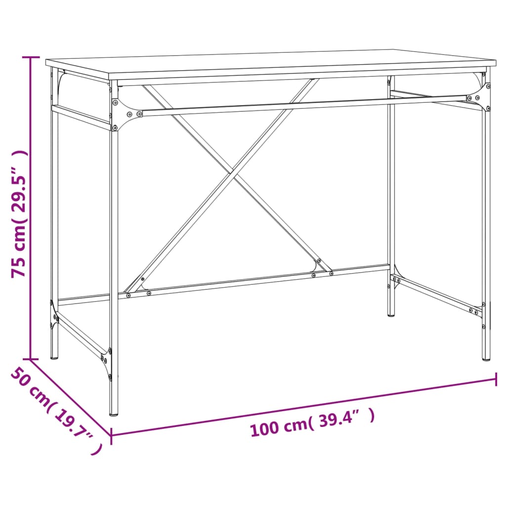 Bureau 100X50X75 Cm Bewerkt Hout En Ijzer Kleurig