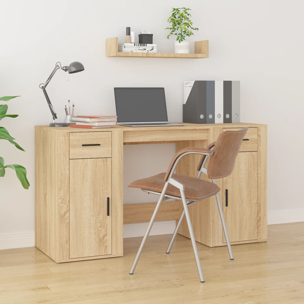 Bureau Met Kast Bewerkt Hout Eikenkleurig
