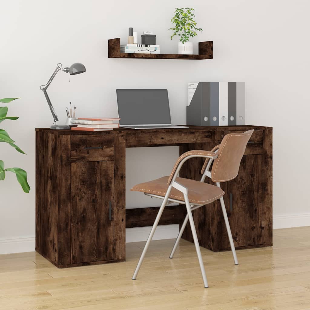 Bureau Met Kast Bewerkt Hout Eikenkleurig