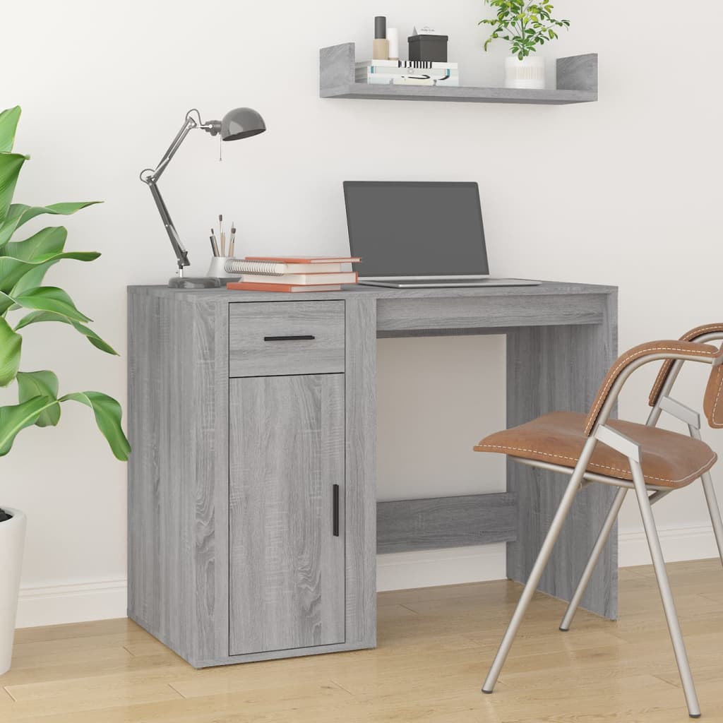 Bureau Met Kast Bewerkt Hout Eikenkleurig