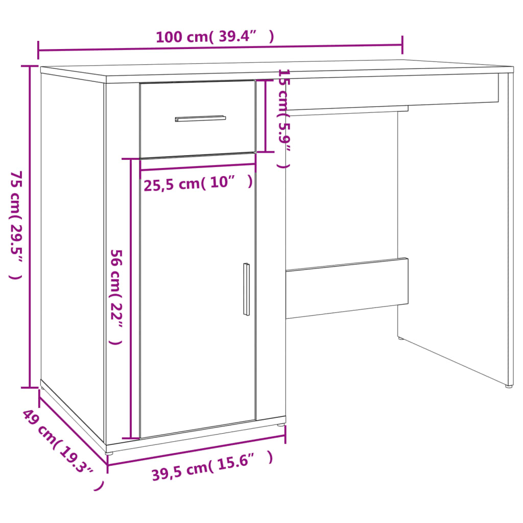 Bureau Met Kast Bewerkt Hout Eikenkleurig