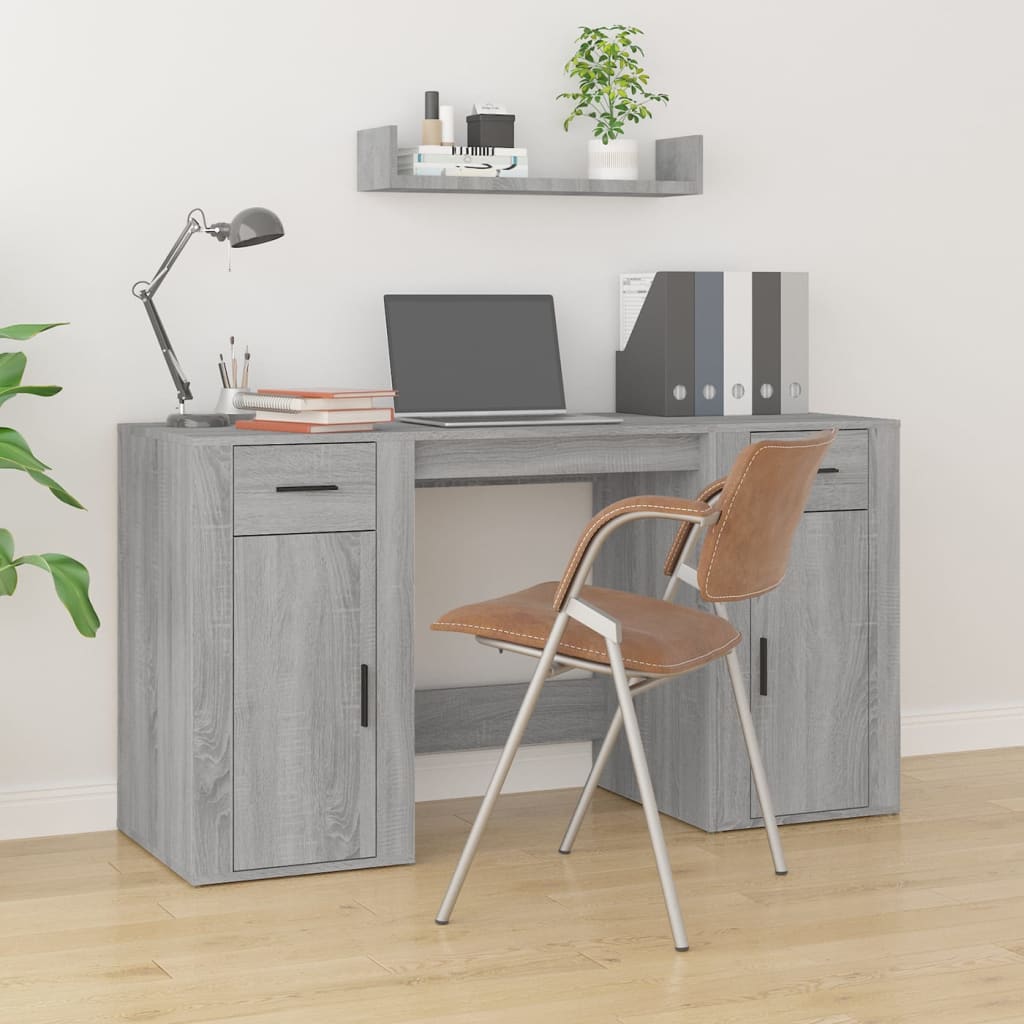 Bureau Met Kast Bewerkt Hout Eikenkleurig
