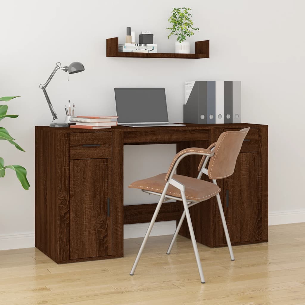Bureau Met Kast Bewerkt Hout Eikenkleurig
