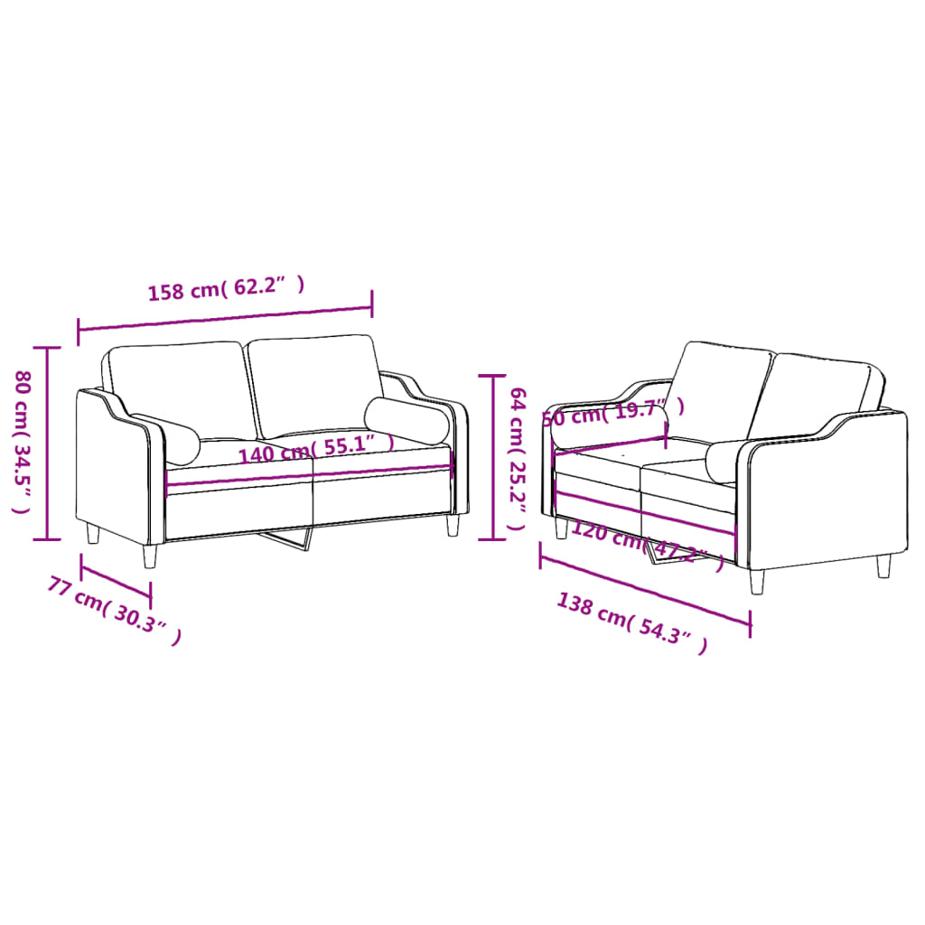 2-Delige Loungeset Stof Kleurig