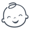Illustratie van een lachend babyhoofdje voor babykleding online kopen collectie