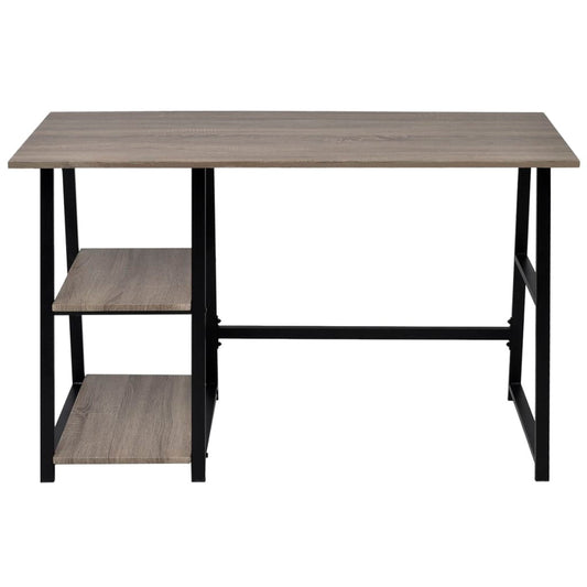 Bureau Met 2 Schappen Grijs En Eikenkleurig