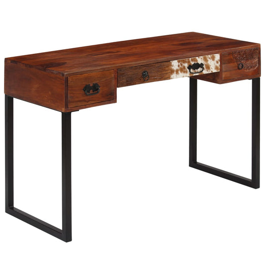 Bureau 117X50X76 Cm Massief Sheeshamhout En Echt Leer