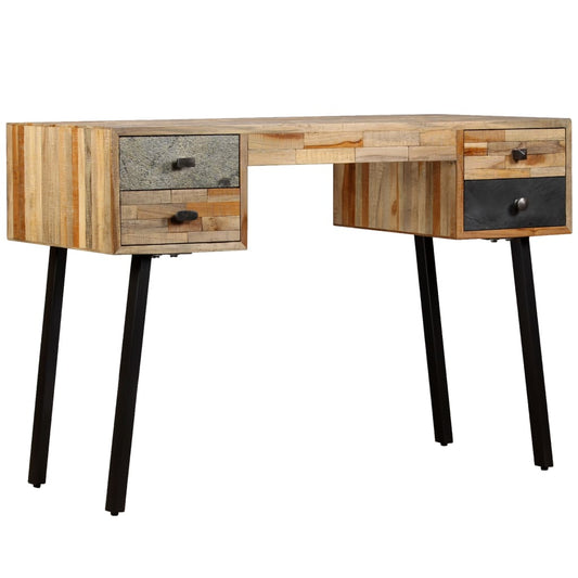 Schrijftafel 110X50X76 Cm Massief Gerecycled Teakhout Zwart