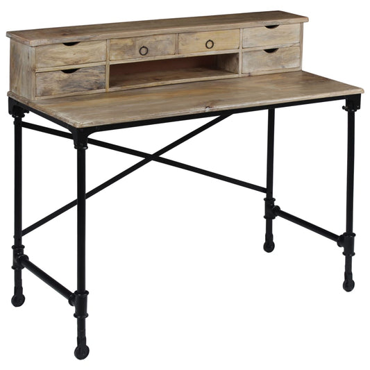 Schrijftafel 110X50X96 Cm Massief Mangohout En Staal