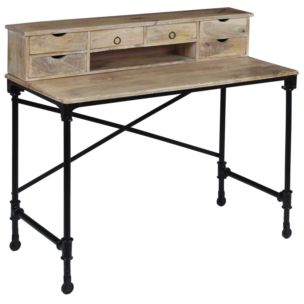 Schrijftafel 110X50X96 Cm Massief Mangohout En Staal
