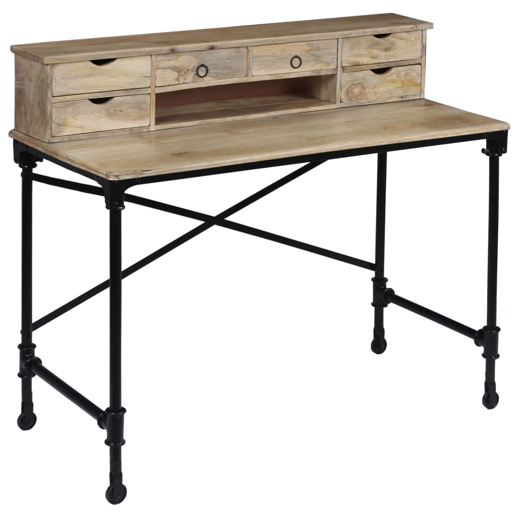 Schrijftafel 110X50X96 Cm Massief Mangohout En Staal