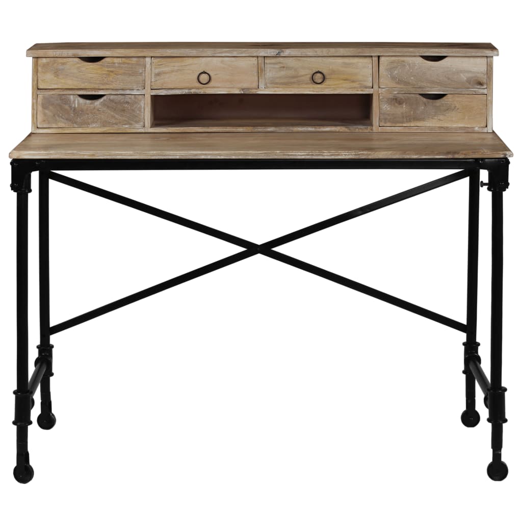 Schrijftafel 110X50X96 Cm Massief Mangohout En Staal