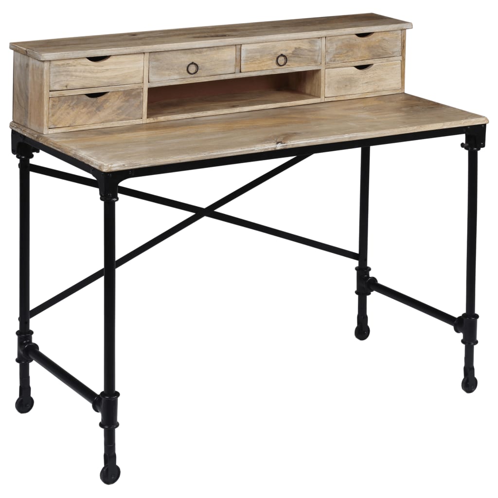 Schrijftafel 110X50X96 Cm Massief Mangohout En Staal