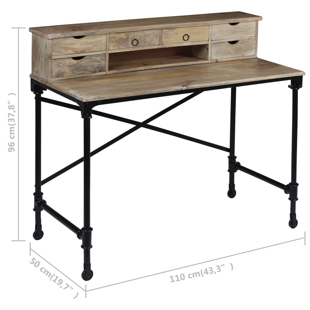Schrijftafel 110X50X96 Cm Massief Mangohout En Staal
