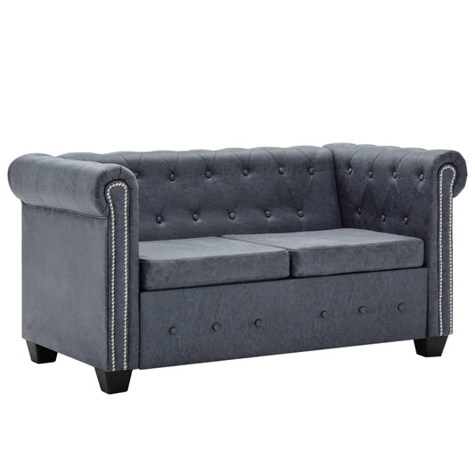 Tweezitsbank Chesterfield-Stijl Kunstsuède Grijs