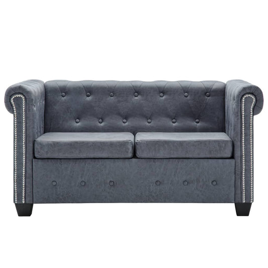 Tweezitsbank Chesterfield-Stijl Kunstsuède Grijs