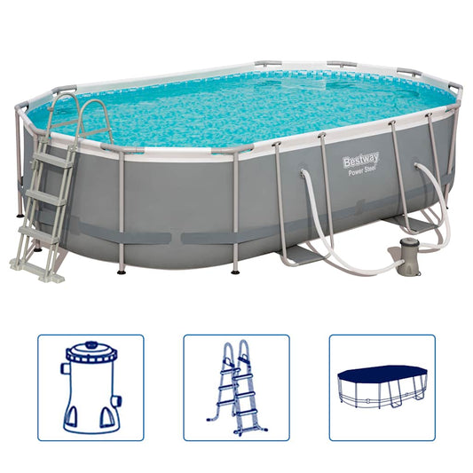 Bestway Zwembadset Power Steel Ovaal 488X305X107 Cm Antraciet