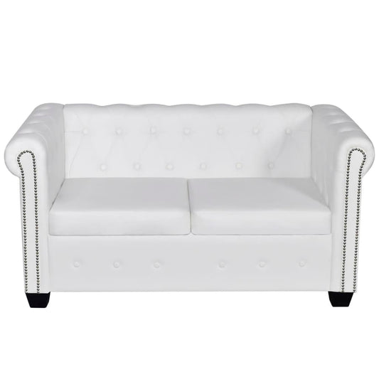 Tweezitsbank Chesterfield-Stijl Kunstleer Wit