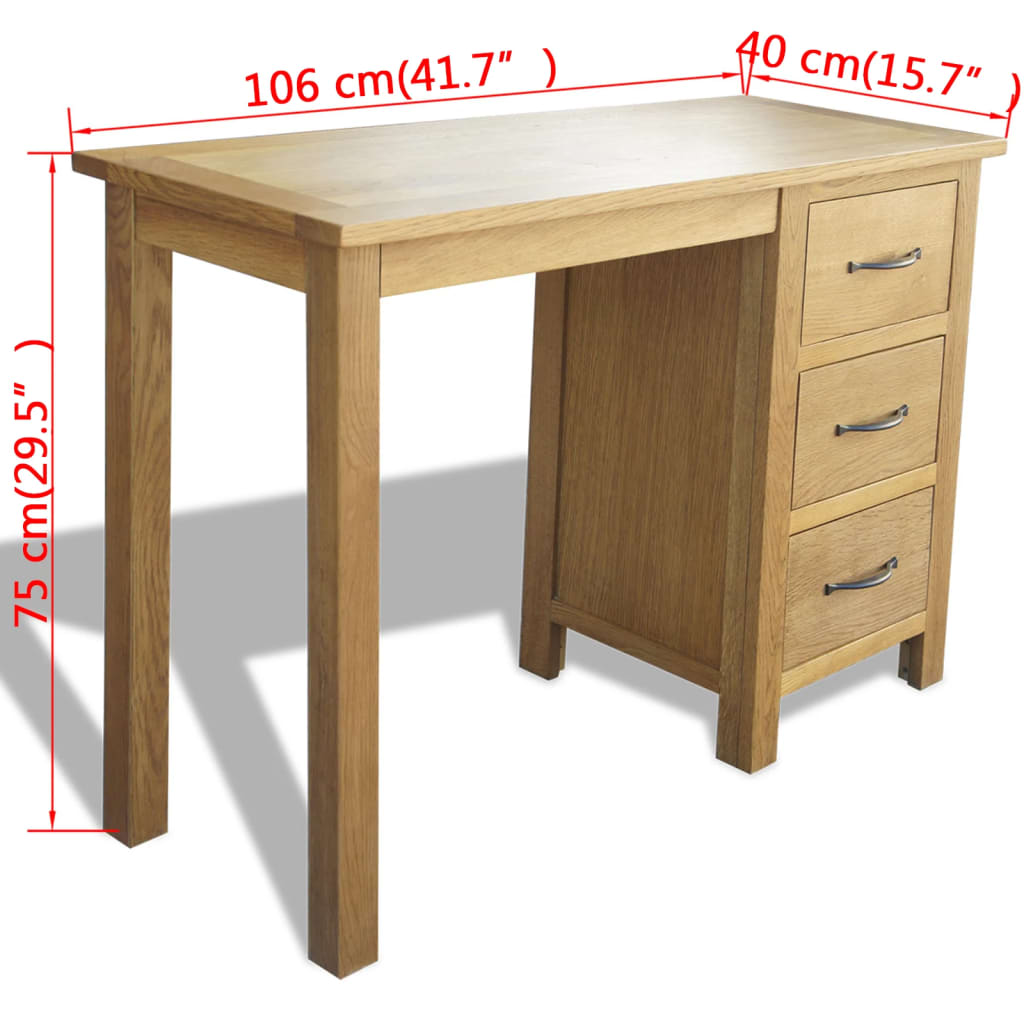 Bureau Met 3 Lades 106X40X75 Cm Massief Eikenhout