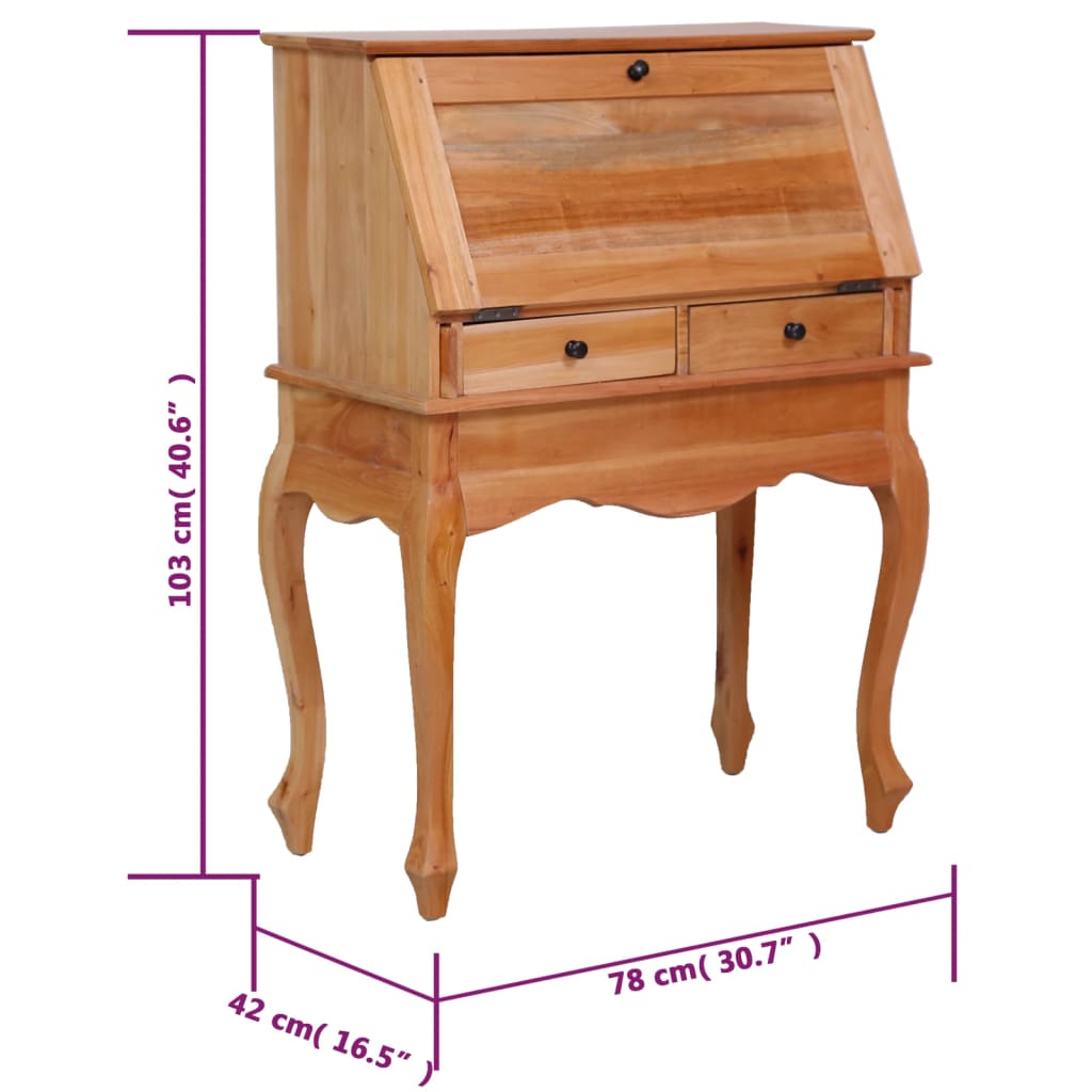 Secretaire 78X42X103 Cm Massief Mahoniehout