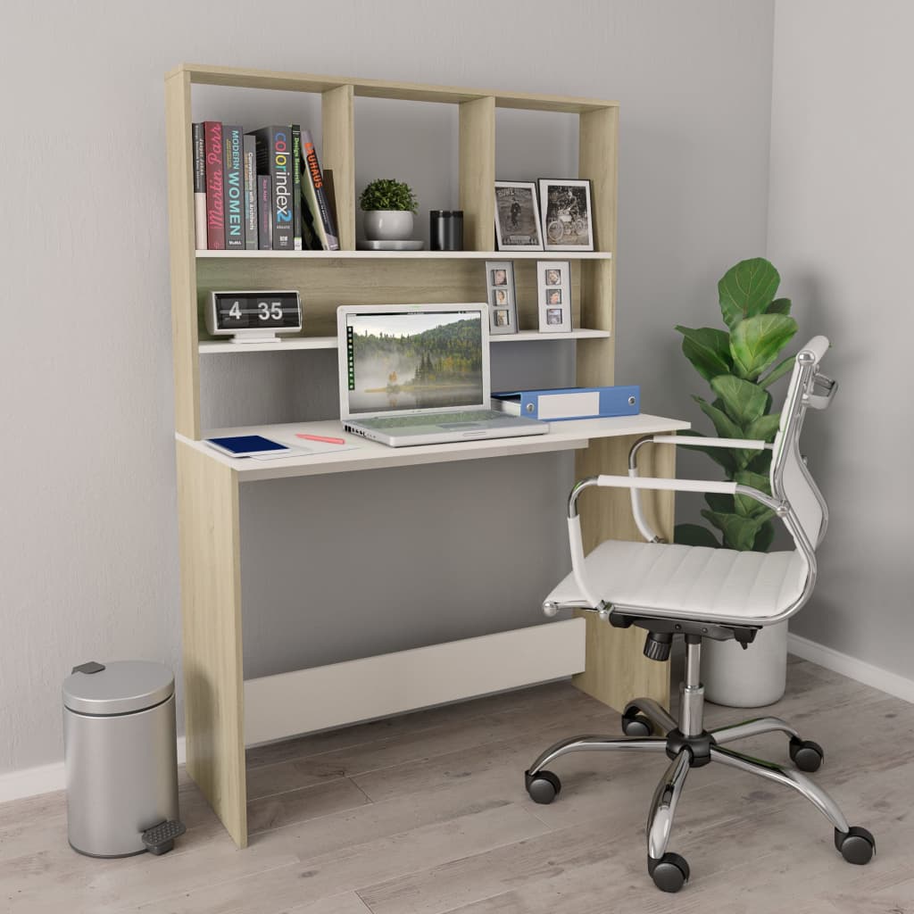 Bureau Met Schappen 110X45X157 Cm Bewerkt Hout
