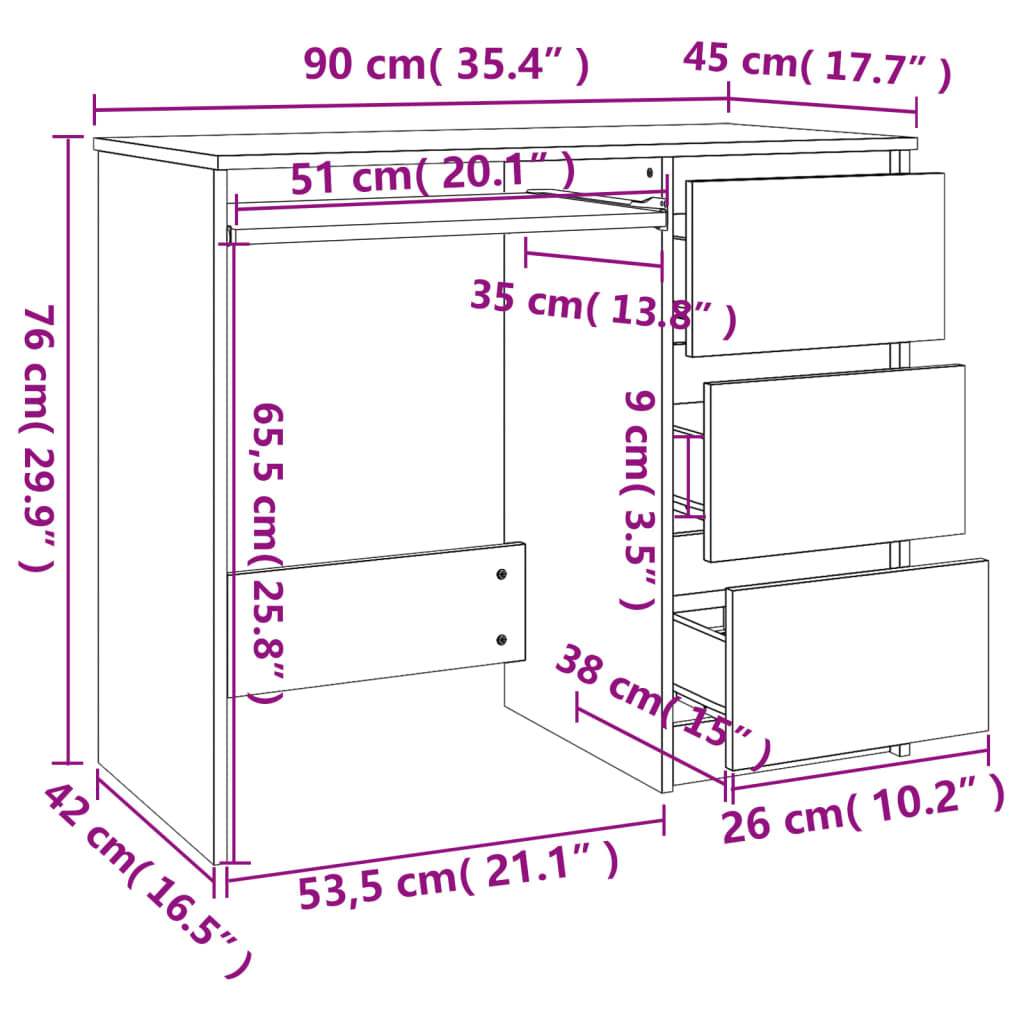 Bureau 90X45X76 Cm Spaanplaat Kleurig