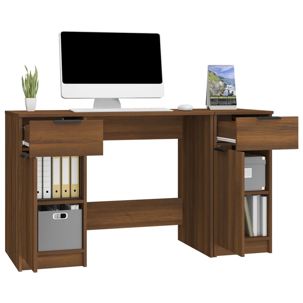 Bureau Met Bijzetkast Bewerkt Hout